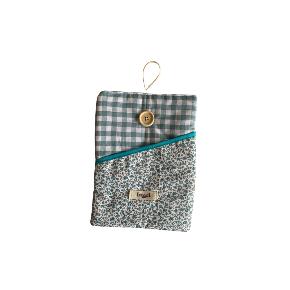 Funda libro vichy azafata- flores con bolsillo